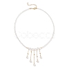 Round Natural Quartz Crystal & Glass Graduated Beaded Tassel Necklaces with Brass Cable Chains for Women NJEW-TA00236-2