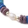 Dyed Natural Lava Rock & Pearl Beaded Stretch Bracelet BJEW-JB09723-4