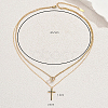 Stainless Steel Crystal Rhinestone Cross Pendant Double Layer Necklaces for Women LS-BW9176-3