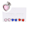 3 Pairs 3 Colors 304 Stainless Steel Heart Stud Earrings for Women EJEW-K279-07P-02-1