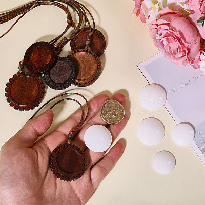 DIY Flat Round Wood Pendant Neckalces Making Kits DIY-CA0007-06-1