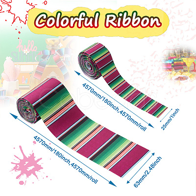 2Rolls 2 Styles Stripe Pattern Printed Polyester Grosgrain Ribbon OCOR-TA0001-37M-1