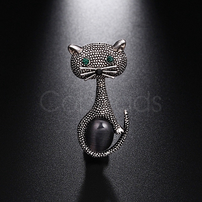 Cat Shaped Dyed Opalite & Rhinestone Brooch Pin PW-WG9719E-01-1