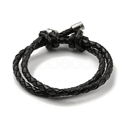 Adjustable Leather Cords Braided Double Layer Multi-strand Bracelets BJEW-F468-01-1