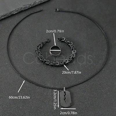 304 Stainless Steel Chain Bracelets & Rectangle Pendant Necklaces & Rings for Men FS-WGDB989-01-1
