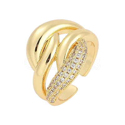 Rack Plating Brass Micro Pave Clear Cubic Zirconia Cuff Finger Rings for Women RJEW-M028-54G-1