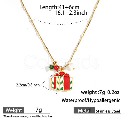 304 Stainless Steel Enamel & Rhinestone & Resin Christmas Pendant Necklaces for Women FS-WG85DFF-04-1