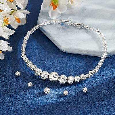 20Pcs 5 Style Fancy Cut Faceted Round 925 Sterling Silver Beads STER-PH0001-69-1