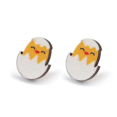 Natual Wood Easter Stud Earrings EJEW-C013-02E-1