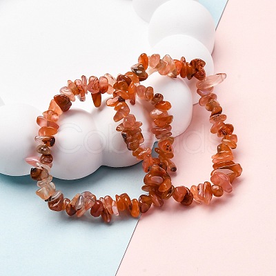 Unisex Chip Natural Carnelian/Red Agate Beaded Stretch Bracelets BJEW-S143-01-1