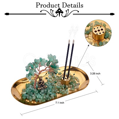 Natural Green Aventurine Chips with Brass Incense Burner Holder DJEW-G027-19RG-04-1