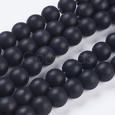 Synthetic Black Stone Bead Strands G-R345-10mm-38-1-1