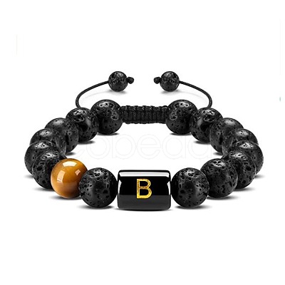 Natural Tiger Eye & Lava Rock Round Beads Adjustable Bracelets TV6214-2-1