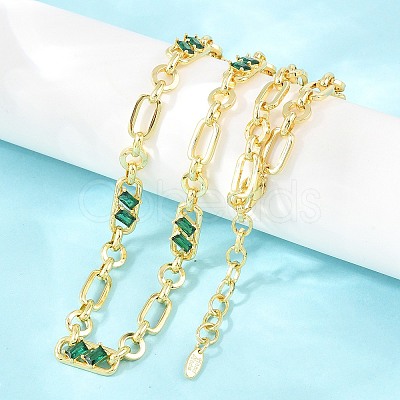 7MM Brass Pave Cubic Zirconia Figaro Chain Necklaces NJEW-D324-05G-03-1