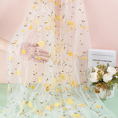 Flower Pattern Milk Fiber Mesh Fabric DIY-WH0888-09C-1