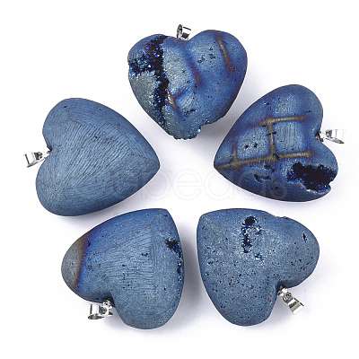 Electroplate Natural Druzy Geode Agate Pendants G-S344-58B-03-1