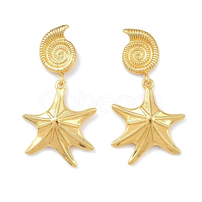Ocean Theme Brass Dangle Stud Earrings EJEW-F400-04D-G-1