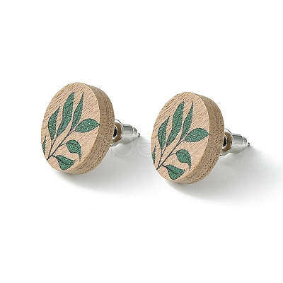 Poplar Wood Stud Earrings EJEW-G376-01C-1