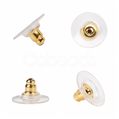 50Pairs Brass Bullet Clutch Bullet Clutch Earring Backs with Pad KK-YW0001-02G-1