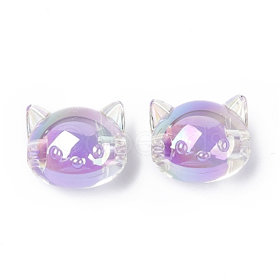UV Plating Rainbow Iridescent Acrylic Beads OACR-H015-05-1