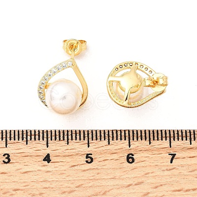 Teardrop Brass Micro Pave Clear Cubic Zirconia Stud Earrings EJEW-C154-04G-1