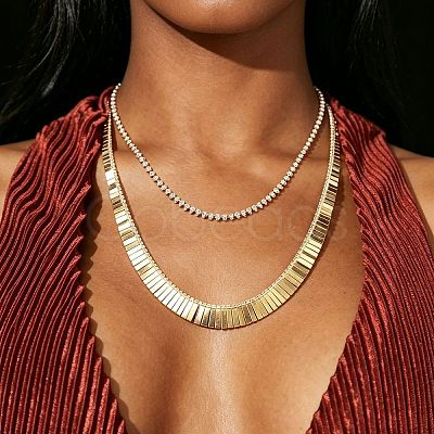 Iron Crystal Rhinestone Chain Double Layer Necklaces for Women WGBAFBD-01-1
