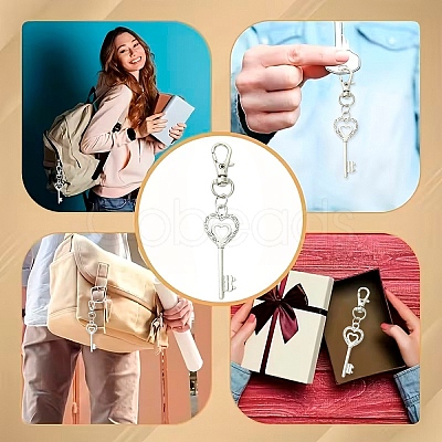 6Pcs Heart Key Alloy Pendant Decorations HJEW-YW00392-1
