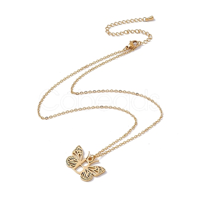 Initial Letter with Butterfly Pendant Necklace NJEW-C026-01G-B-1