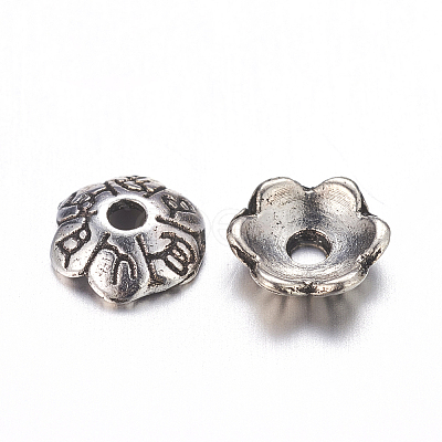 6-Petal Tibetan Style Alloy Flower Bead Caps X-TIBE-S220-AS-01-RS-1