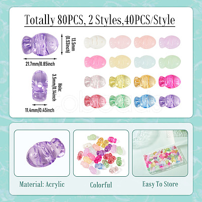 80Pcs 2 Styles Opaque Acrylic Beads OACR-TA0004-90-1