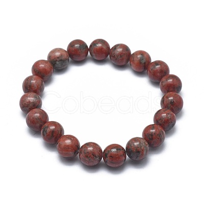 Natural Sesame Jasper/Kiwi Jasper Bead Stretch Bracelets BJEW-K212-B-037-1