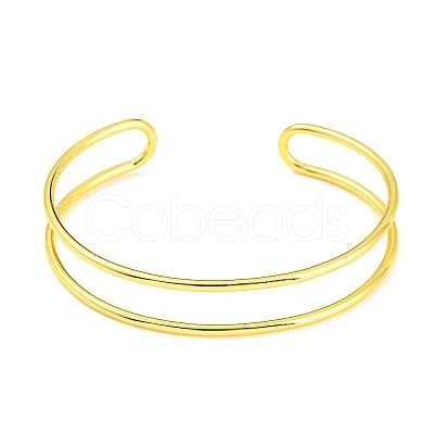 Rack Plating Brass Double Lines Cuff Bangles for Women BJEW-M304-01G-1