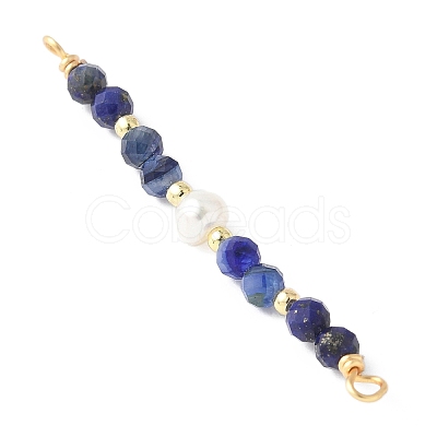 Faceted Round Natural Lapis Lazuli & Kyanite & Potato Natural Cultured Freshwater Pearl Beaded Connector Charms PALLOY-JF03531-02-1