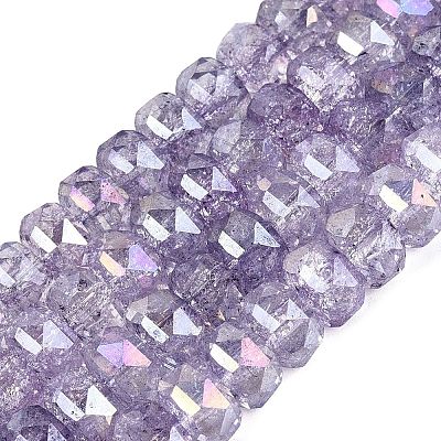 Electroplate Transparent Crackle Glass Beads Strands EGLA-Q135-01A-B07-1