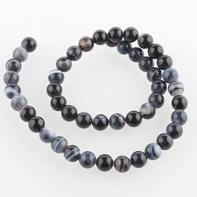 Natural Black Agate Round Bead Strands G-E233-04-1