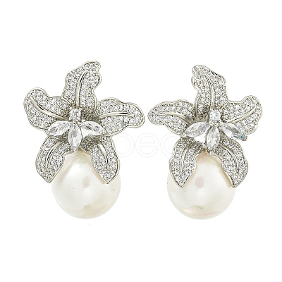Rack Plating Brass Micro Pave Clear Cubic Zirconia Stud Earrings EJEW-H014-12P-1