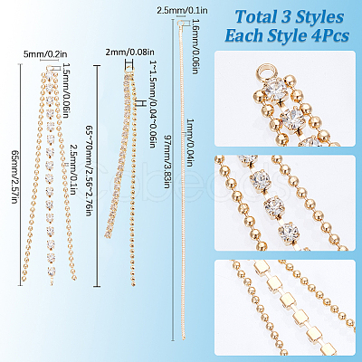 12Pcs 3 Styles Brass Tassel Pendants Sets KK-SC0005-08-1