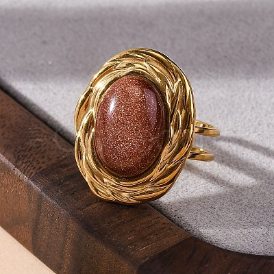 Oval Synthetic Goldstone Finger Rings RJEW-M063-01G-19-1