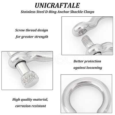 10Pcs 304 Stainless Steel D-Ring Anchor Shackle Clasps STAS-UN0039-91-1