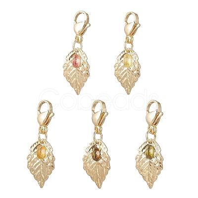 Leaf 304 Stainless Steel & Natural Tourmaline Pendant Decorations HJEW-JM03906-02-1