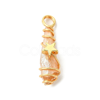 2Pcs Electroplated Natural Quartz Crystal Dyed Copper Wire Wrapped Pendants PALLOY-JF03173-01-1
