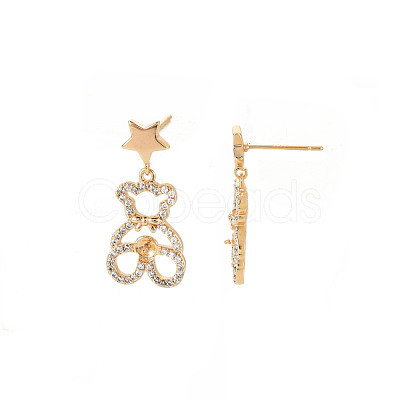 Brass Micro Pave Clear Cubic Zirconia Stud Earring Findings KK-S356-620G-NF-1