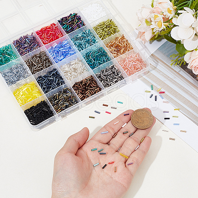 3000Pcs 20 Colors Glass Bugle Beads SEED-PA0001-02-1