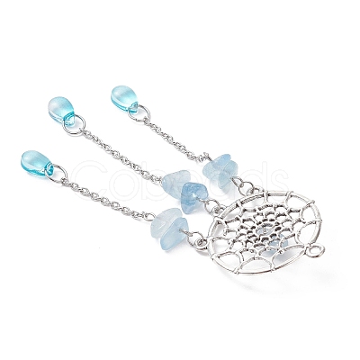 3Pcs 3 Styles Alloy Woven Net with Teardrop Big Pendants PALLOY-JF04660-1