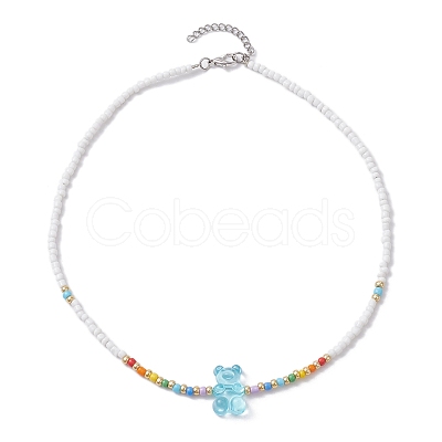 3 PCS Bear Shape Acrylic Beaded Necklaces NJEW-JN04632-1