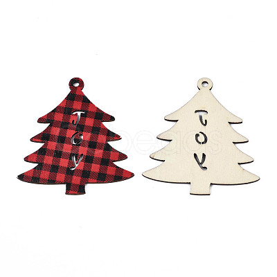 Christmas Theme Single-Sided Printed Wood Big Pendants WOOD-N005-59-1