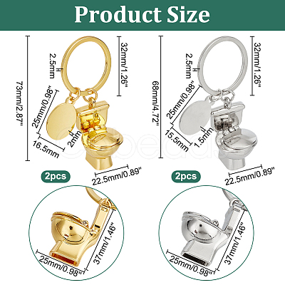 4Pcs 2 Styles Zinc Alloy Mini Toilet Pendant Keychain KEYC-PH0002-13-1