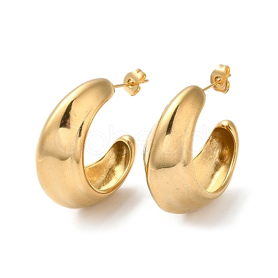 Ion Plating(IP) 304 Stainless Steel Round Earrings EJEW-K244-30G-1