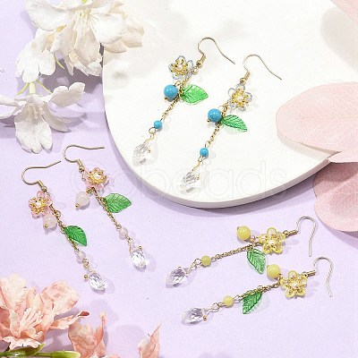 Amethyst/Green Aventurine/Lemon Jade/Synthetic Turquoise/Rose Quartz & Acrylic Dangle Earrings EJEW-JE06196-1