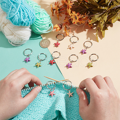 10Pcs Starfish Synthetic Turquoise Pendant Stitch Markers HJEW-NB00040-1